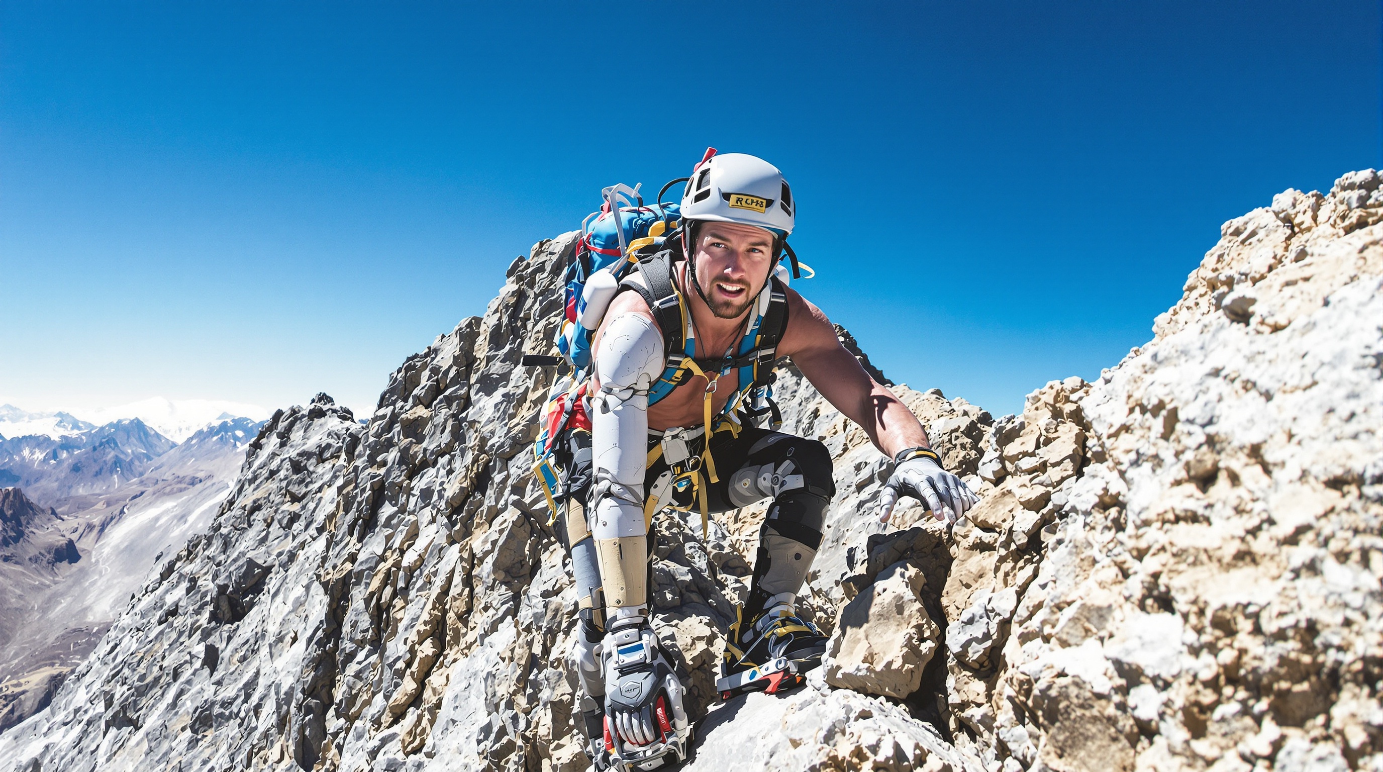 Aron Ralston avec une prothèse en pleine ascension dans les Andes.