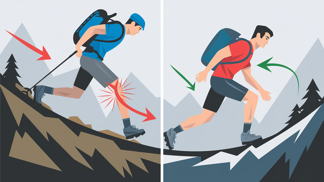 Comparatif posture mauvaise/bien en descente randonnée