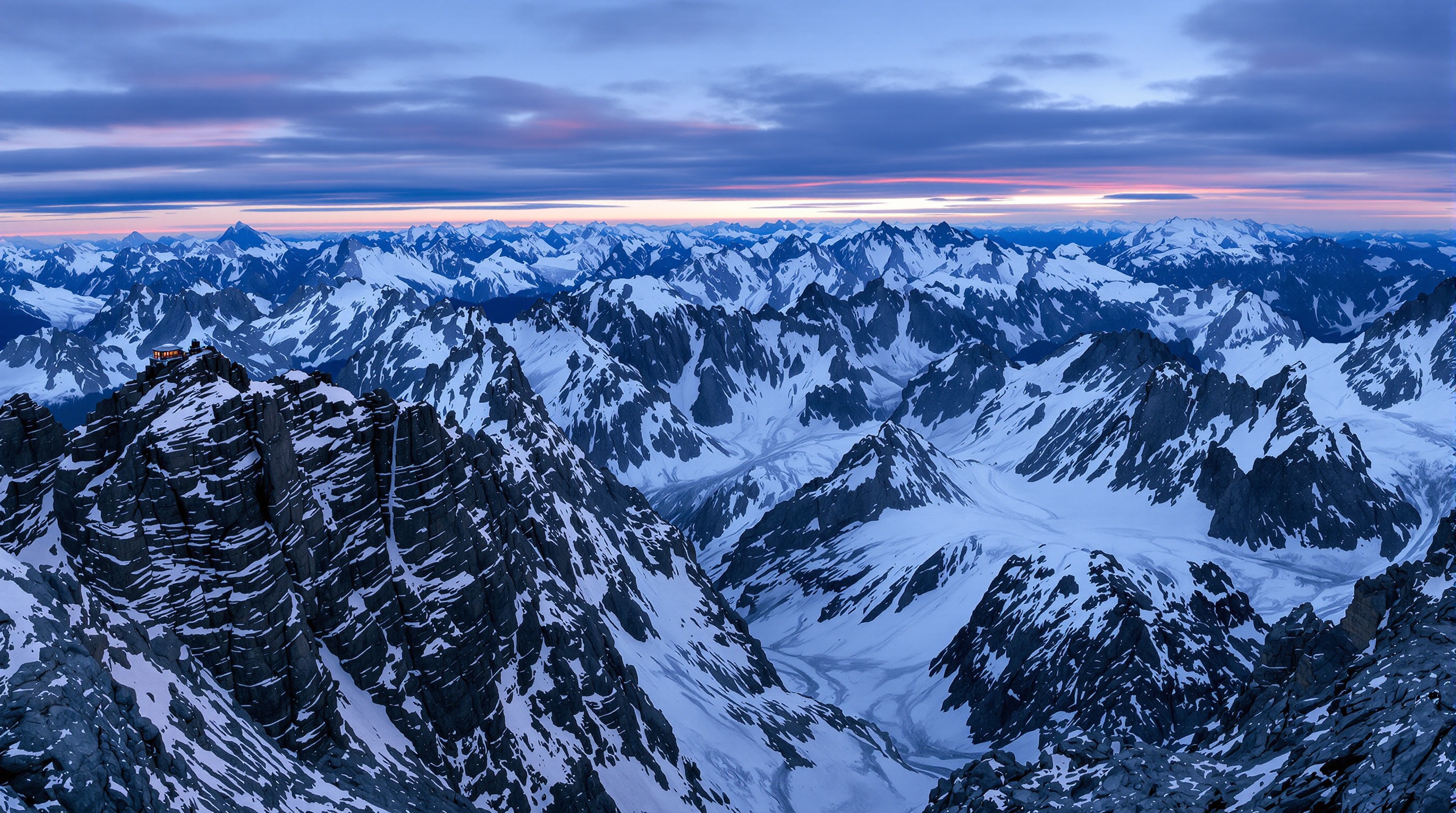 Vue panoramique depuis le bivouac de la Fourche sur les sommets du massif